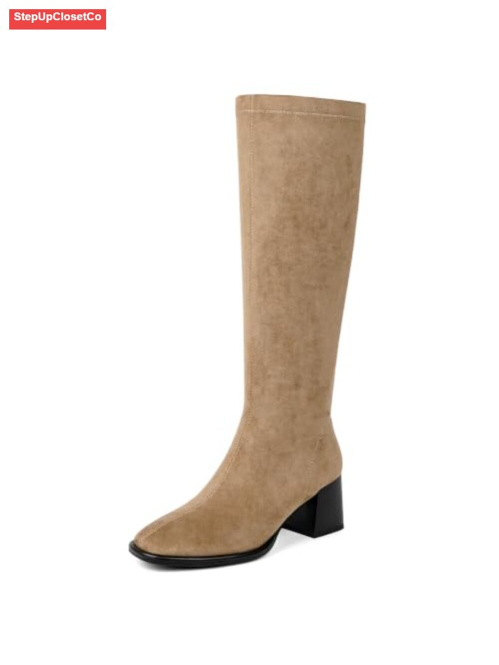 Faux Suede Knee High Boots Square Toe Chunky Block Heel Tall
